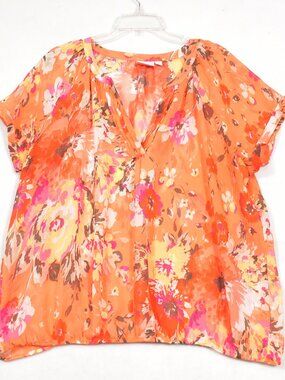 St Johns Bay Women's Floral Cap sleeves Pullover Blouse Size 1X
